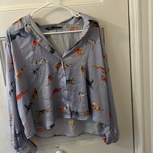 ZARA silk button up dog shirt